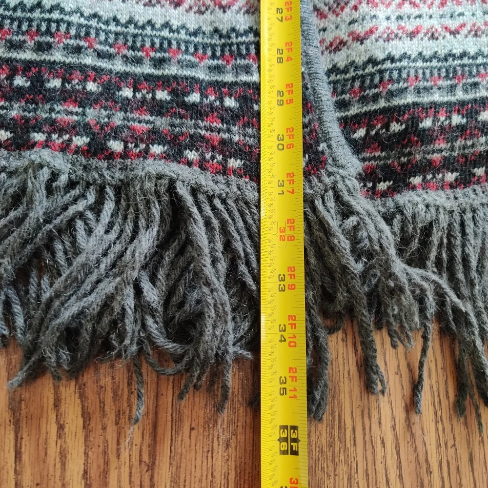 Ruff Hewn Fair Isle Open Wool Blend Petite Alpaca Mohair Fringe Cardigan EUC SP